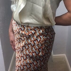 Parallel skirt, size 12, color: browns and blue.